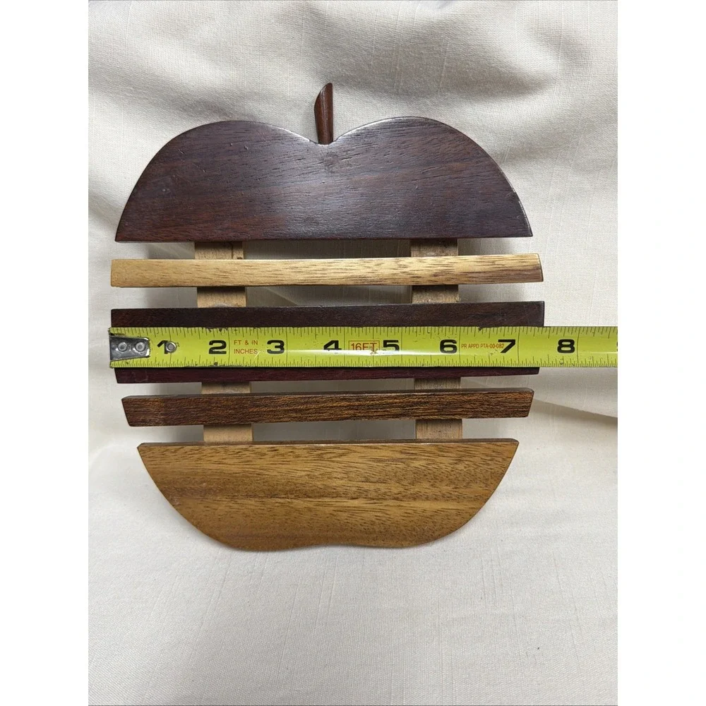 Apple Shaped Wooden Trivet With Multiple Brown Tone Wood Slats